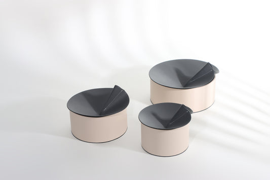 BLACK & BEIGE MICRO-FIBER LEATHER & PVC STORAGE BOX