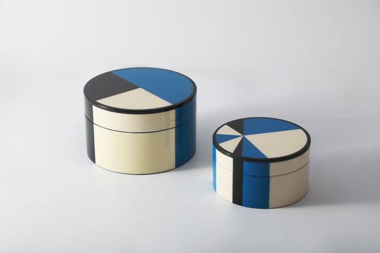 BLUE & WHITE MDF & RESIN PIANO LACQUER STORAGE BOX