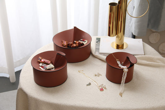 BROWN MICRO-FIBER LEATHER & PVC STORAGE BOX