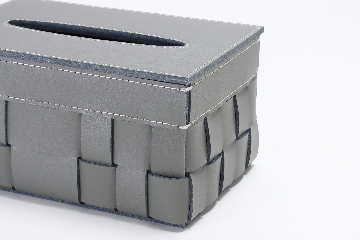 GREY FAUX LEATHER KNITTING TISSUE BOX-RECTANGULAR