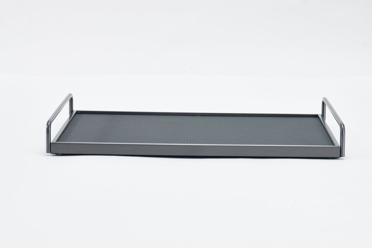 Light Grey & Brushed Gun Metal Pu Leather & S/S Steel Rectangular Decorative Tray