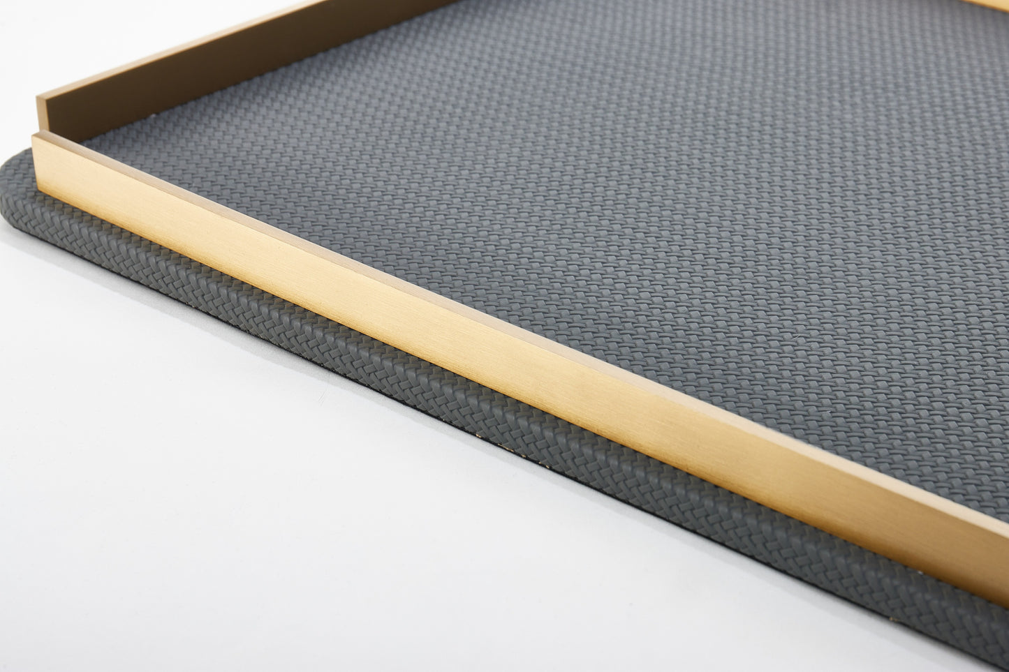 Dark Grey & Brushed Gold Pu Leather & S/S Steel Rectangular Decorative Tray