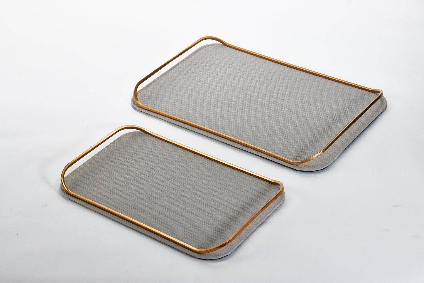 Grey & Brushed Gold Pu Leather & S/S Steel Leather Tray