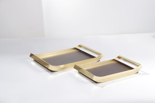 Brown S/S Steel & Mdf Serving Tray