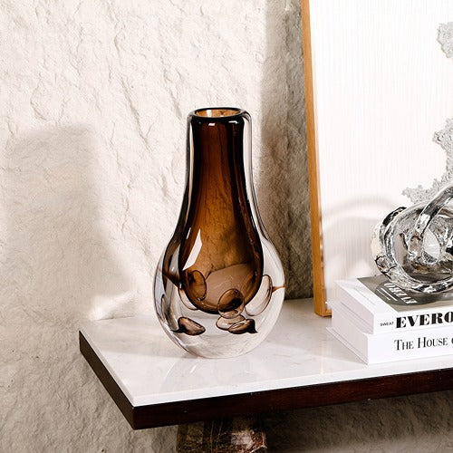 LIGHT BROWN HAND-MADE GLASS VASE