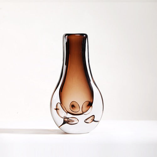 LIGHT BROWN HAND-MADE GLASS VASE