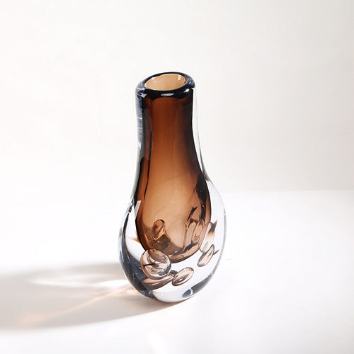 LIGHT BROWN HAND-MADE GLASS VASE