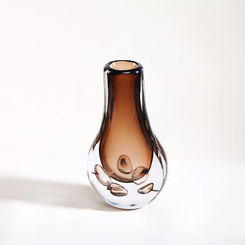 LIGHT BROWN HAND-MADE GLASS VASE