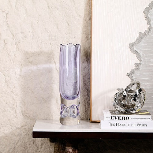 PURPLE CYLINDRICAL HAND-MADE GLASS VASE