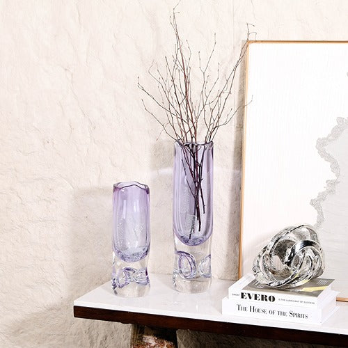 PURPLE CYLINDRICAL HAND-MADE GLASS VASE