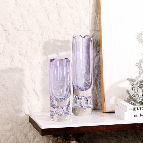 PURPLE CYLINDRICAL HAND-MADE GLASS VASE