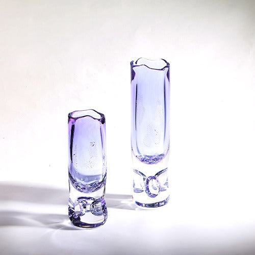 PURPLE CYLINDRICAL HAND-MADE GLASS VASE