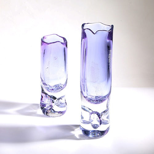 PURPLE CYLINDRICAL HAND-MADE GLASS VASE