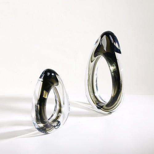 OVAL CHARCOAL HAND-MADE GLASS GLASS SCULPTURE