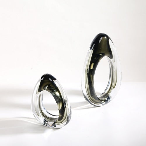 OVAL CHARCOAL HAND-MADE GLASS GLASS SCULPTURE